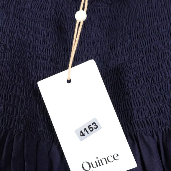 New Quince Women’s Navy Organic Cotton Poplin Smocked Midi Dress Maternity XS - Picture 4 of 10